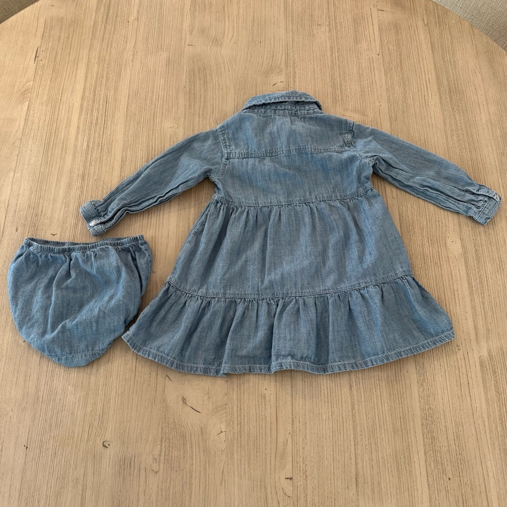 Long sleeve, denim shirt dress with matching bloomers - Picture 3 of 5